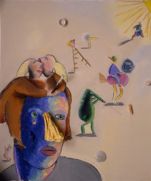Too many friends    1996    oil crayon & pastel    107 x 65cm
